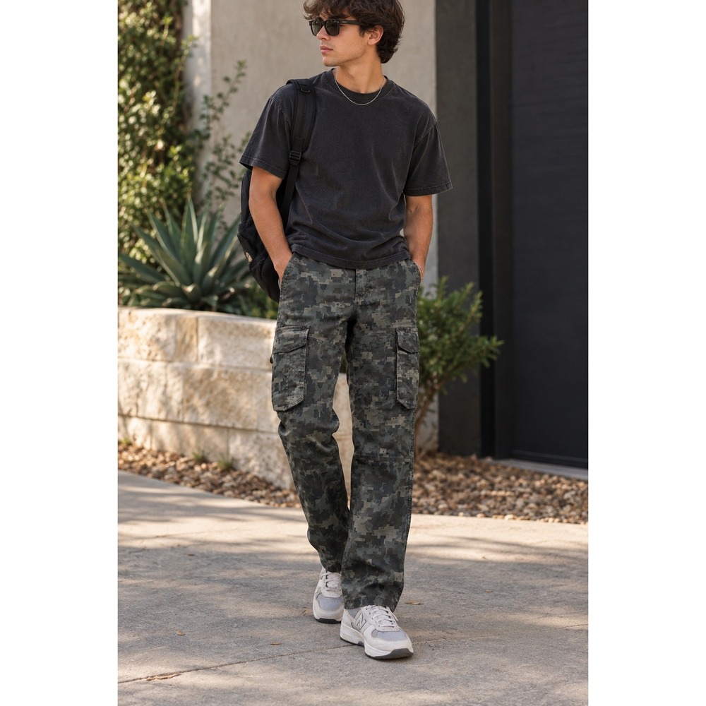 Wrangler Cargo Pants Classic Straight Digital Camo Green Size 16 Regular